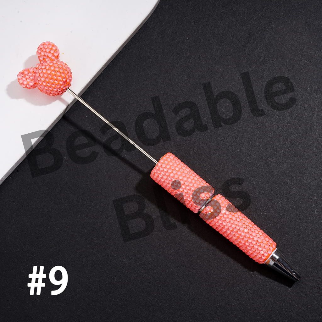 DIY Beadable Clay Pens w Mouse Head Topper, Bling Rhinestones Full Coverage the Entire Pen, Fluorescent Colors (Please Read Description)