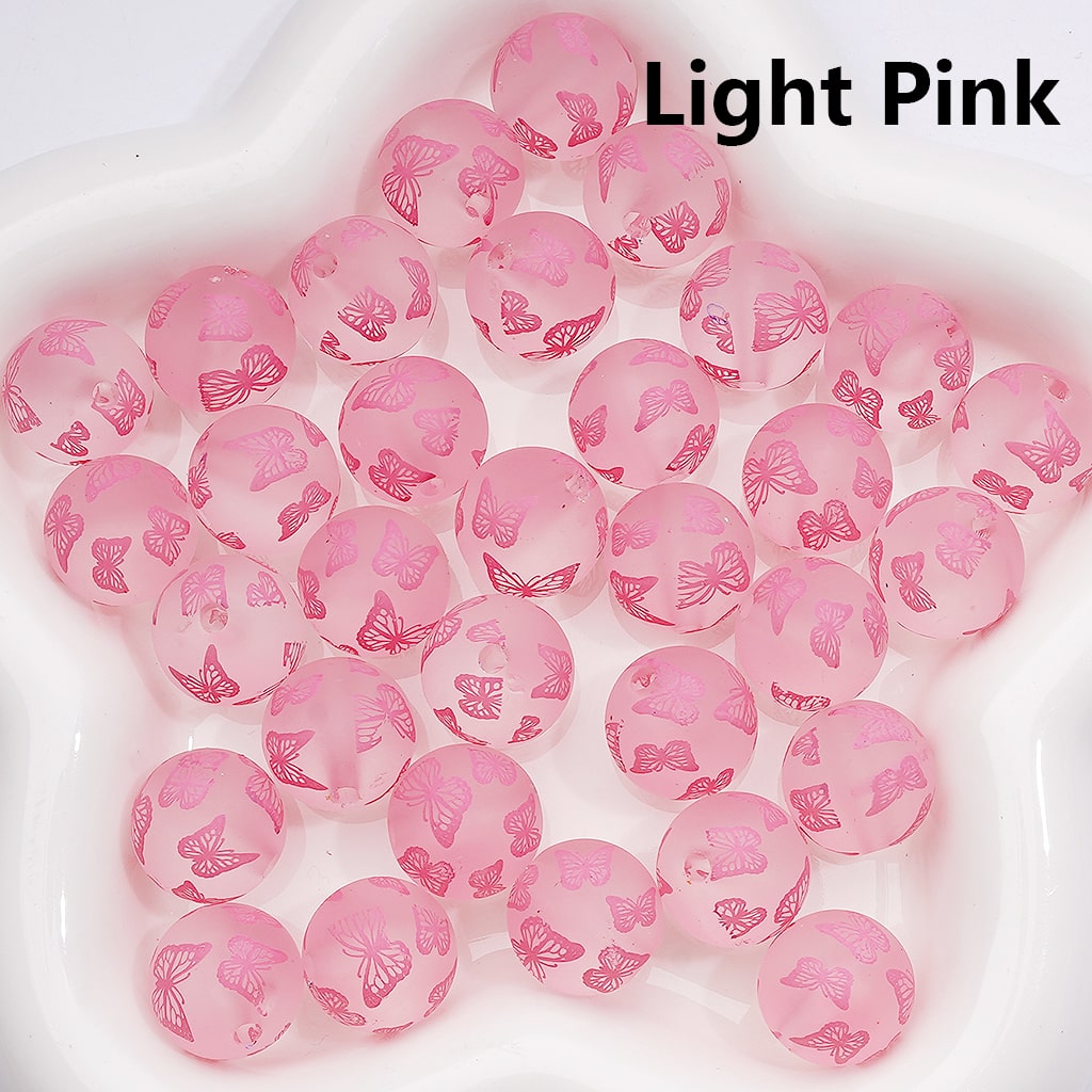 Frosted Multi-Color Cute Butterfly Prints Round Acrylic Beads, 16MM (Single Color is available for 200pcs(Whole Bag))