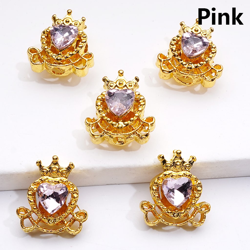 Mini Fancy Gold Alloy Heart with Crown Beads with Shiny Hearts Rhinestones, 14*16MM