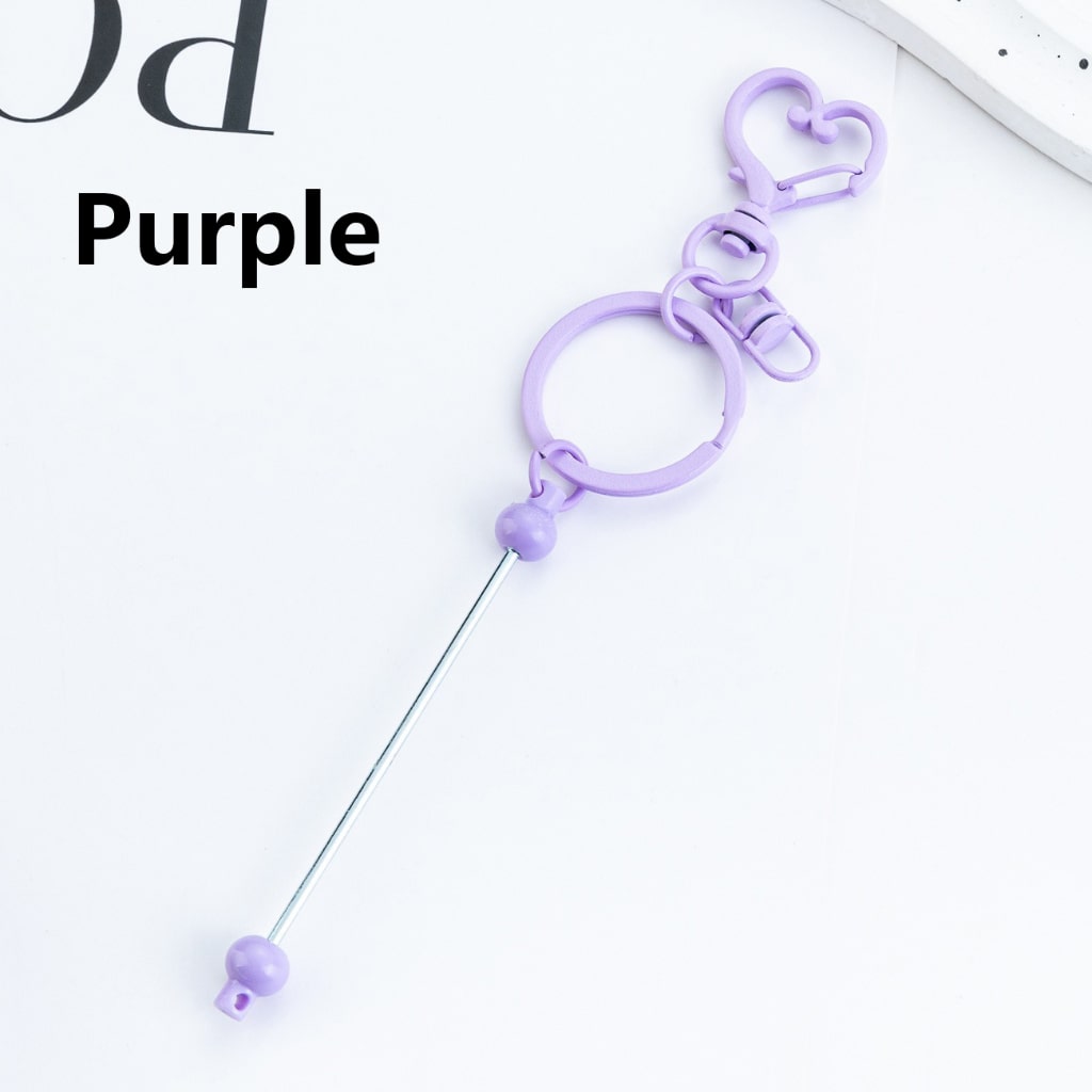 DIY Beadable Metal Keychain with Bar and Heart Shape Clasp in Solid Color, 154MM