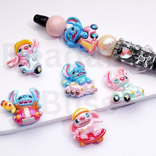 Acrylic Beads UV Coating Vivid Cute Disne Stitc Drives the Car, Random Mix