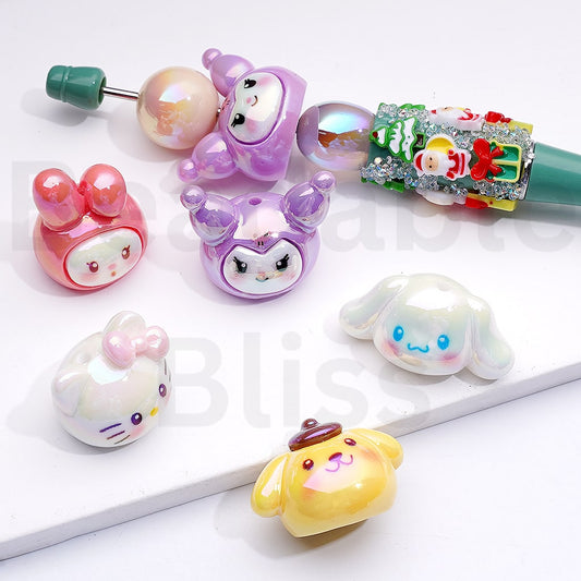 Acrylic Beads UV Coating Sanri Hello Kitt Kurom My Melod Po Po Puri Cinnamonrol, Random Mix