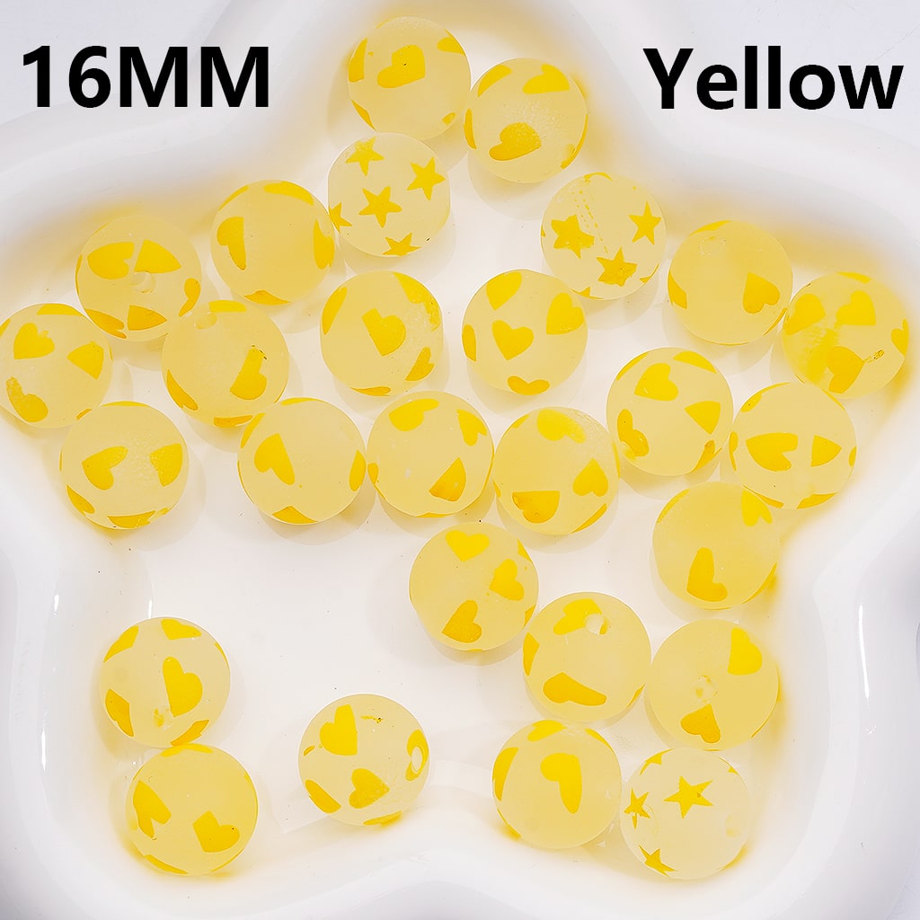 Frosted Multi-Color Hearts Prints Round Acrylic Beads, 16MM ( The Single Color is only available for 200pcs (whole bag))