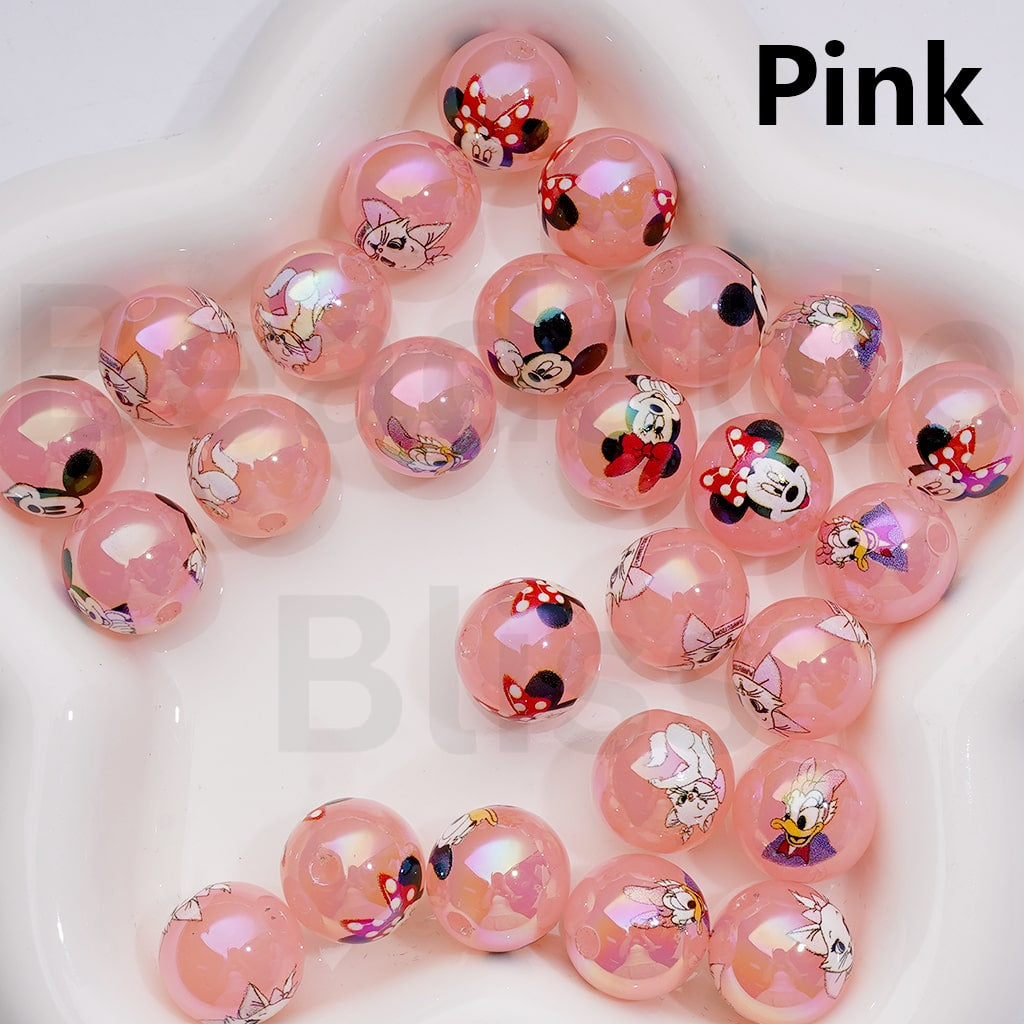 UV Coating Cute Disne Cartoon Micke Minni Mouse Donal Dais Duck Mari Cat Round Acrylic Beads in Jelly Color, 16MM (Single Color is available for 200pcs(Whole bag))