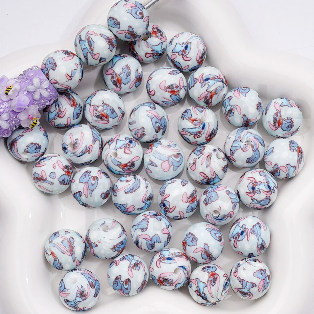 Cute Stitc Disne Printed Silicone Beads 15MM