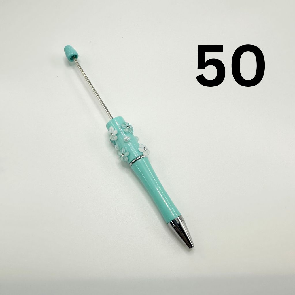 Beaded Pens in Solid Colors with Acrylic Flower and Clear Rhinestone