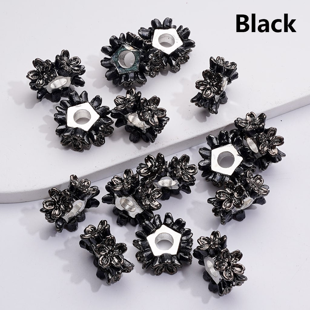 Shiny Multi-Color Flower Silver Alloy Pentagon Shape Spacer,  19MM