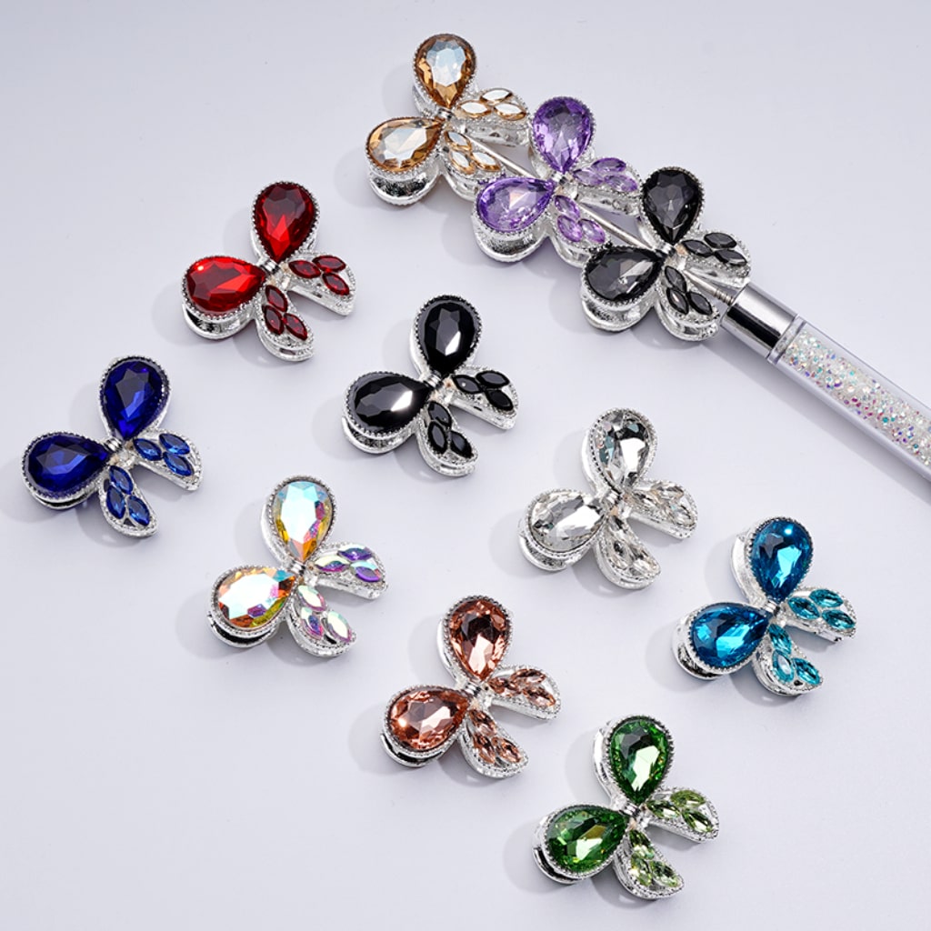 Delicate Fancy Silver Alloy Bowknot with Colorful Shiny Rhinestones Beads, Around 31*26MM
