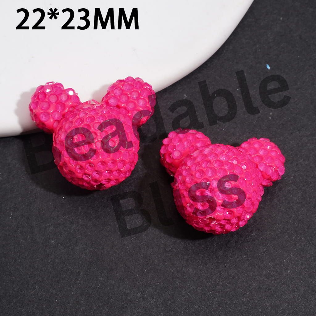 Clay Beads Mouse Head Design w Bling Rhinestones, Fluorescent Colors Around 22*23MM, Multi-Color (Please Read Description)