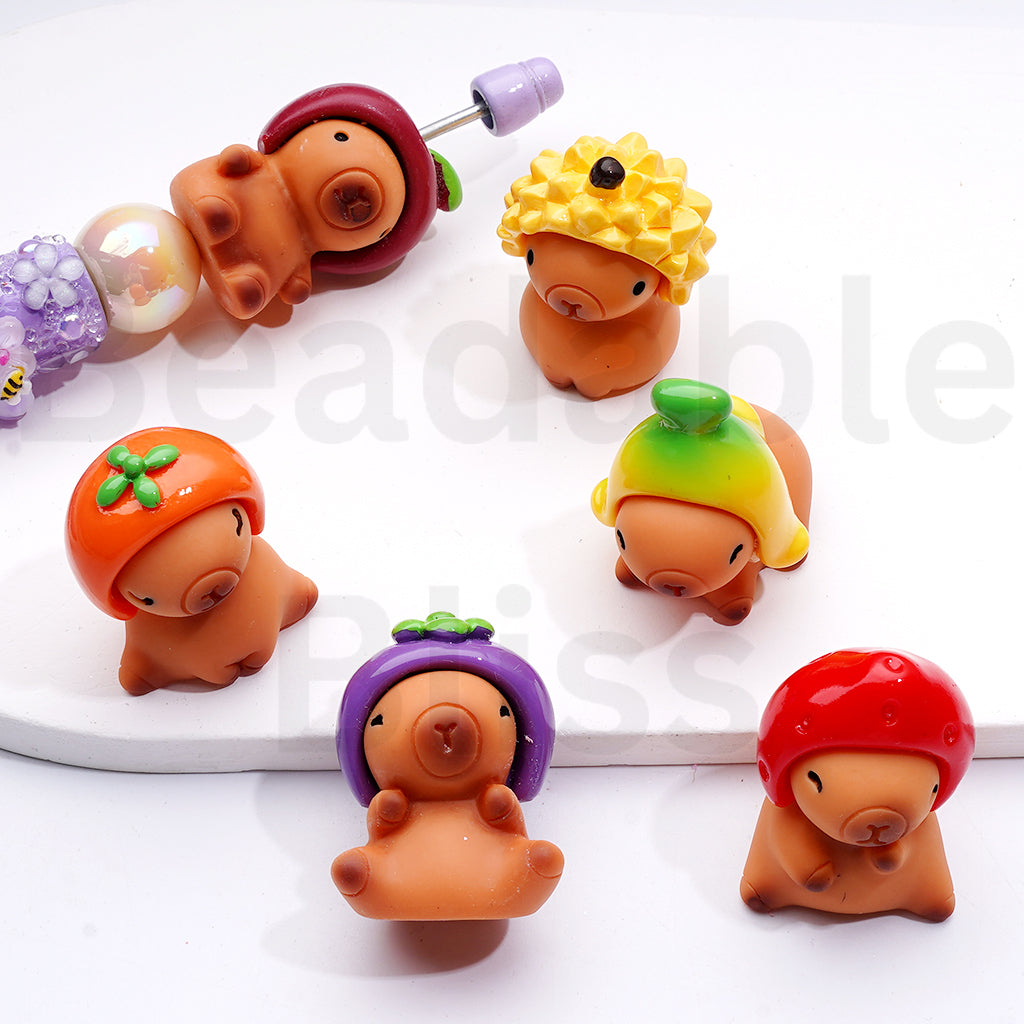 Little Cute Capybara with Fruits Hats Acrylic Beads Pen Topper Pendants Jewelry Accessories