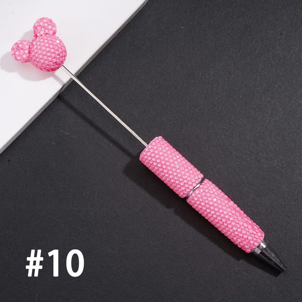 DIY Beadable Clay Pens w Mouse Head Topper, Bling Rhinestones Full Coverage the Entire Pen, Fluorescent Colors (Please Read Description)