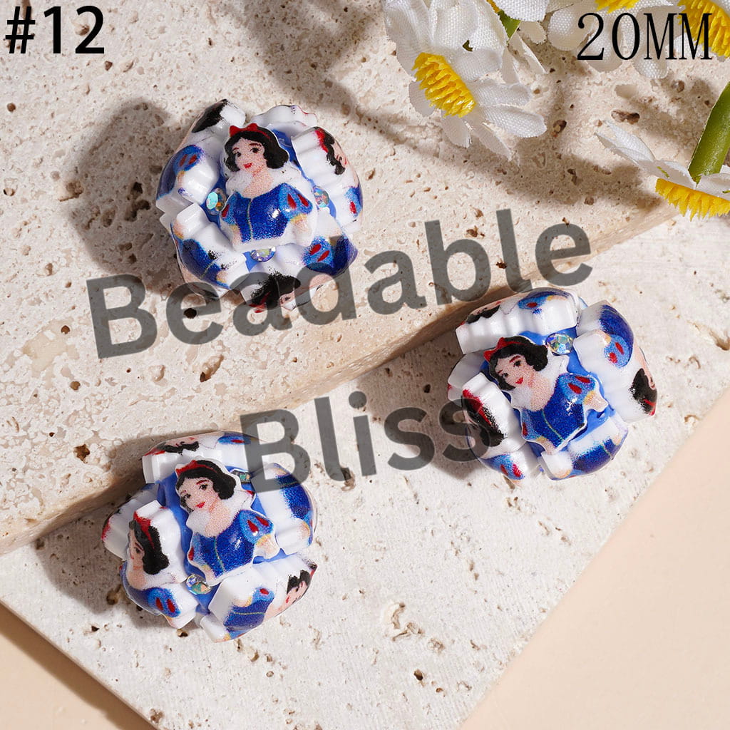 Clay Beads with Classic Animation Pretty Princess Character and AB Rhinestones, 20MM Multi-Color