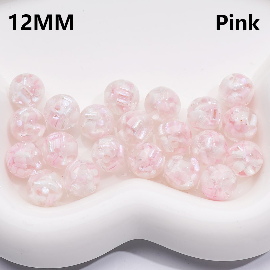 Acrylic Beads Mini Colorful Shiny Candy Sticks Inside Clear 12MM (Single Color is available for 200pcs(Whole Bag))