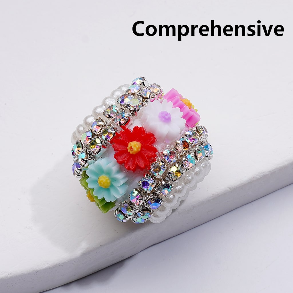 Mini Daisy Flower AB Rhinestones Chains White Pearls Loop Acrylic Beads, Around 20*18MM