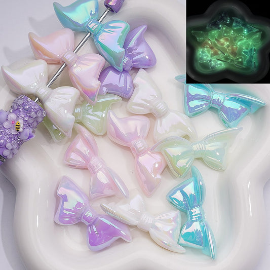 Large UV Coating Luminous Bowknots Acrylic Bead， 46*21MM (Single Color is available for 200pcs(Whole bag))