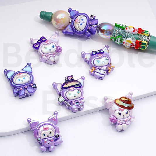 Acrylic Beads UV Coating Cute Purple Sanri Kurom, Around 28*23MM, Random Mix