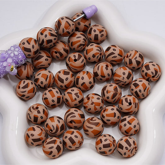 Mini Cute Coffee Cups Printed Silicone Beads 15MM, Number Z-00256