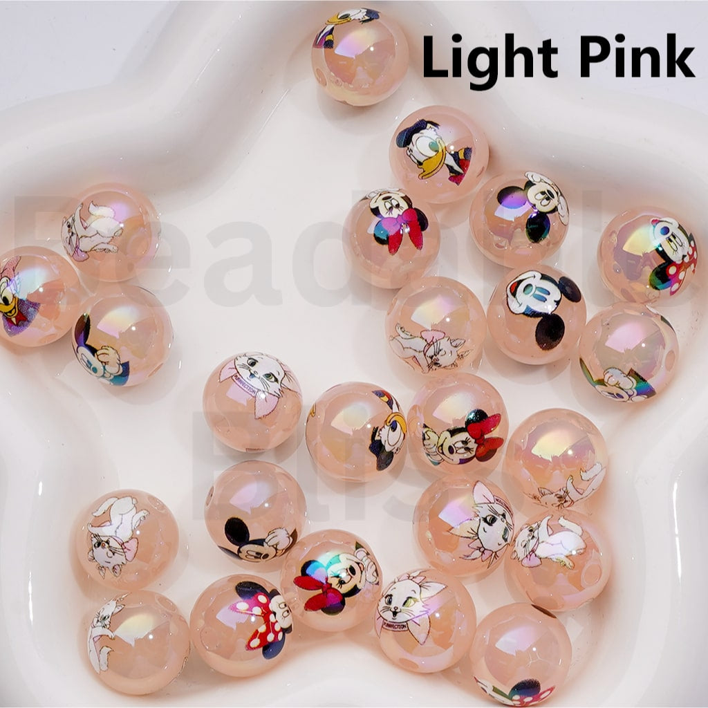 UV Coating Cute Disne Cartoon Micke Minni Mouse Donal Dais Duck Mari Cat Round Acrylic Beads in Jelly Color, 16MM (Single Color is available for 200pcs(Whole bag))