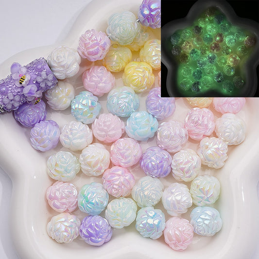 UV Coating Luminous Cute Rose Flower Acrylic Bead， 16MM (Single Color is available for 200pcs(Whole bag))
