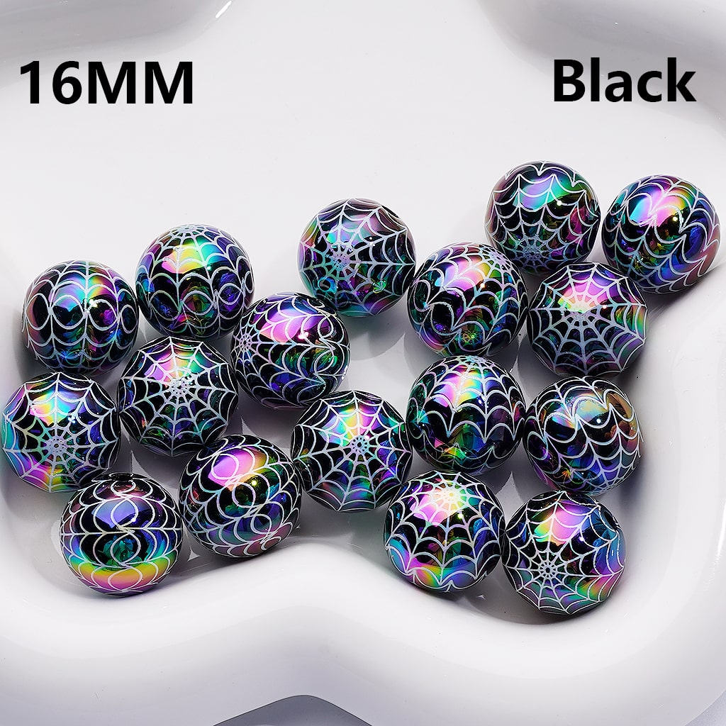 UV Coating Halloween Spider Web Round Acrylic Beads,16MM (Single Color is available for 200pcs(Whole Bag))