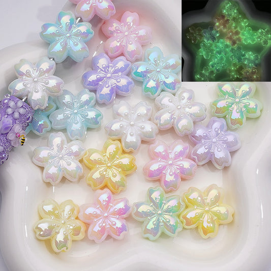 UV Coating Luminous Cute  Five-petaled Flowers  Acrylic Beads，24MM (Single Color is available for 200pcs(Whole bag))