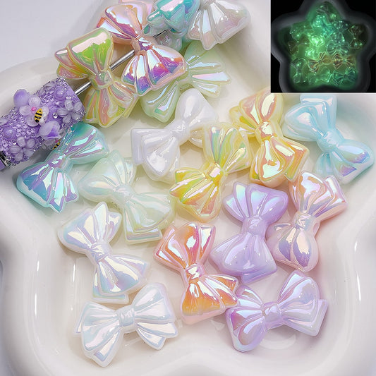UV Coating Luminous Bowknots Acrylic Bead， 32*22MM (Single Color is available for 200pcs(Whole bag))