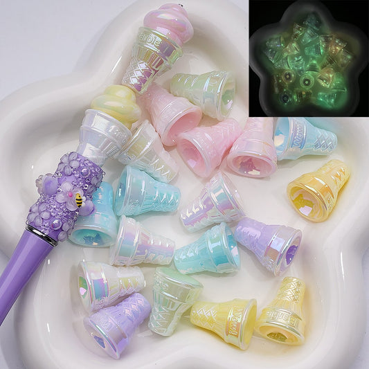 UV Coating Luminous  Ice Cream Cone Acrylic Bead， 21*18MM (Single Color is available for 200pcs(Whole bag))