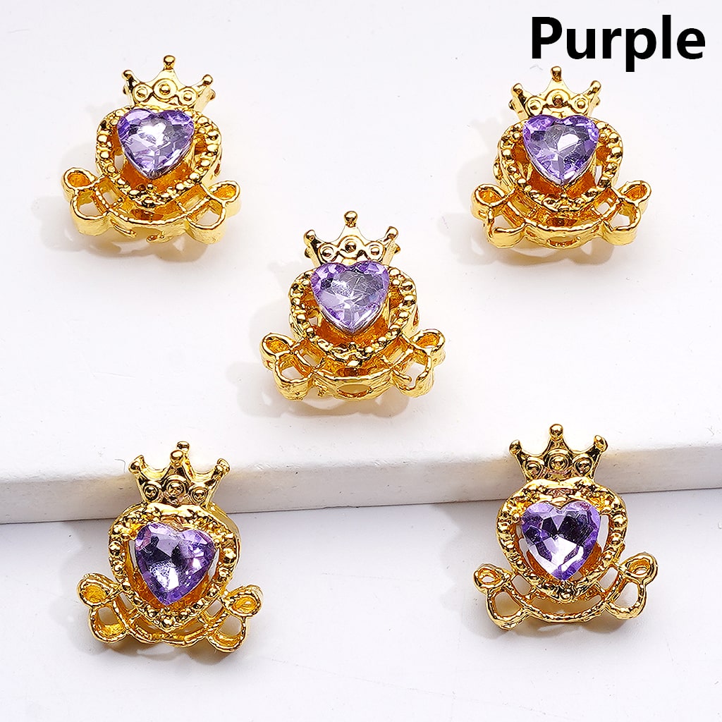 Mini Fancy Gold Alloy Heart with Crown Beads with Shiny Hearts Rhinestones, 14*16MM