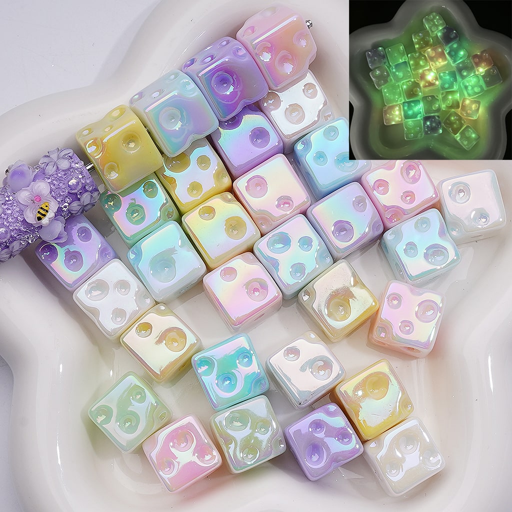 UV Coating Luminous Cute Chesse Acrylic Beads，15MM (Single Color is available for 200pcs(Whole bag))