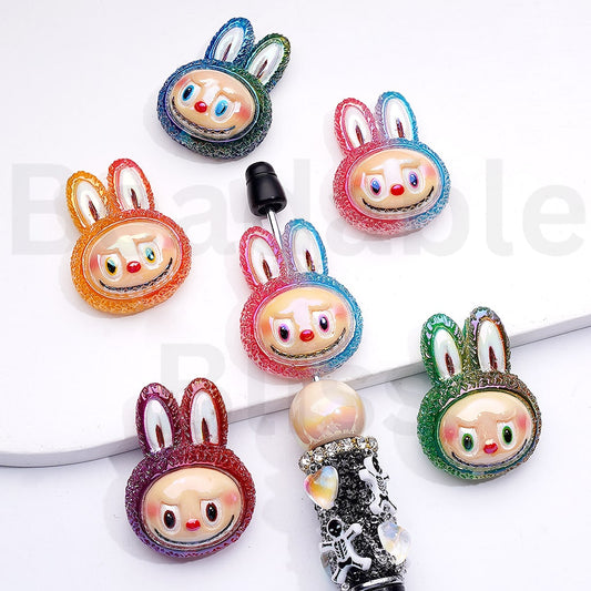 Acrylic Beads UV Coating Vivid Cute Labub Hea Po Mar, 34*25MM, Random Mix