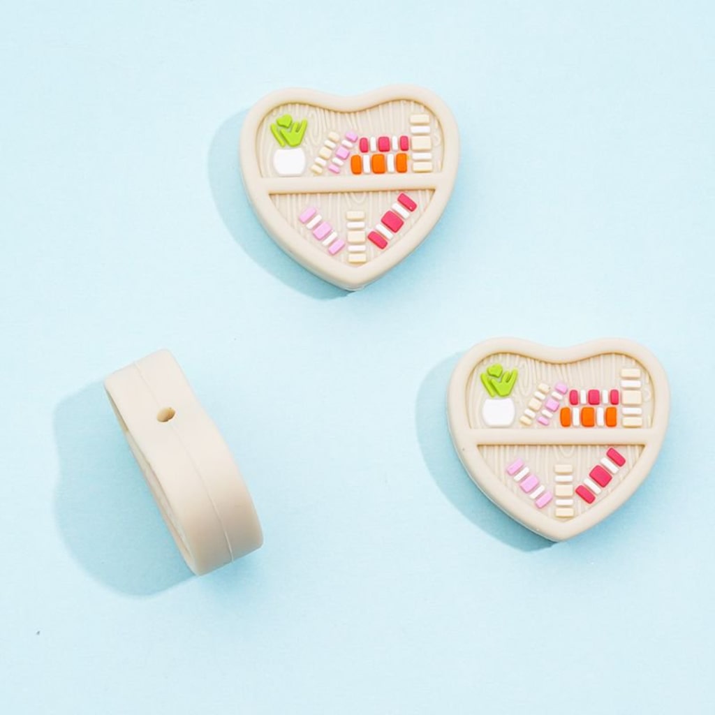 3D Cute Vivid Heart Shape Bookshelves Bookracks Bookcases Silicone Focal Beads