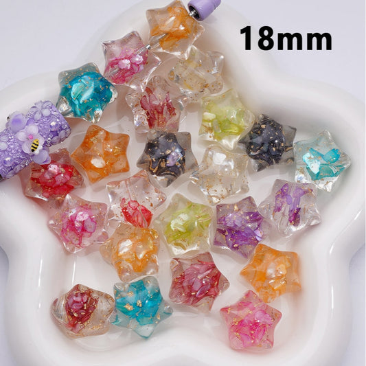 Multi-Color Shells Gold Foil Paper Inside Clear Star Acrylic Beads, 18MM (Single Color is available for 200pcs(Whole bag))