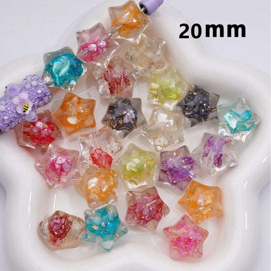 Multi-Color Shells Gold Foil Paper Inside Clear Star Acrylic Beads, Around 20MM, Random Mix