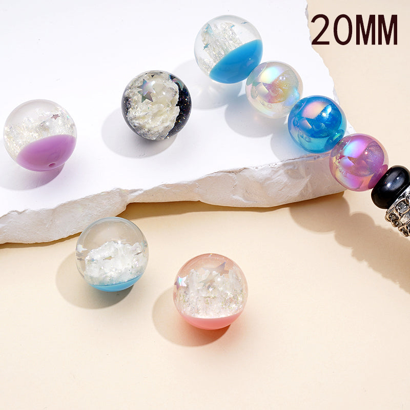 White Castle Star Flakes Inside Clear Round Acrylic Beads, 20MM, Random Mix