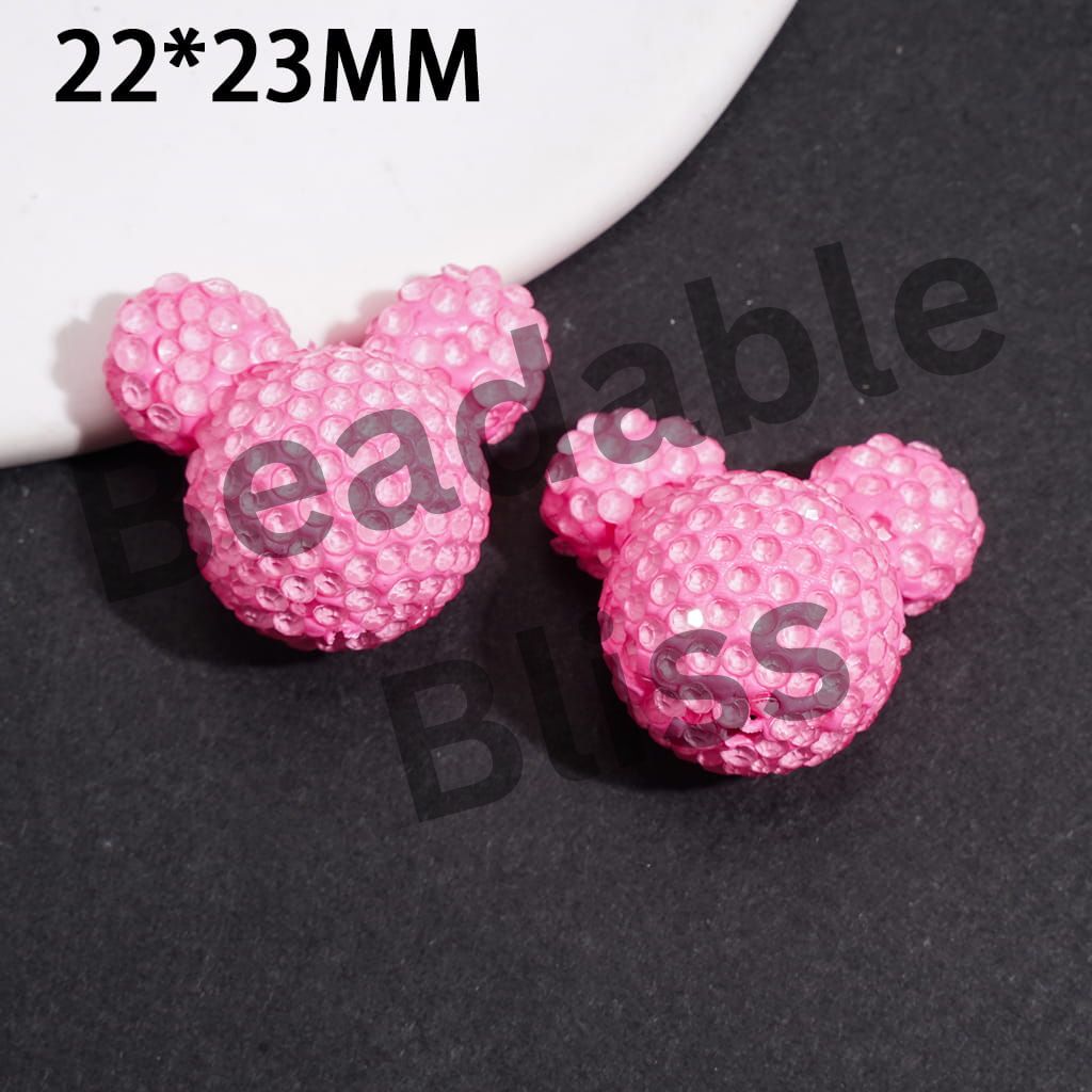 Clay Beads Mouse Head Design w Bling Rhinestones, Fluorescent Colors Around 22*23MM, Multi-Color (Please Read Description)