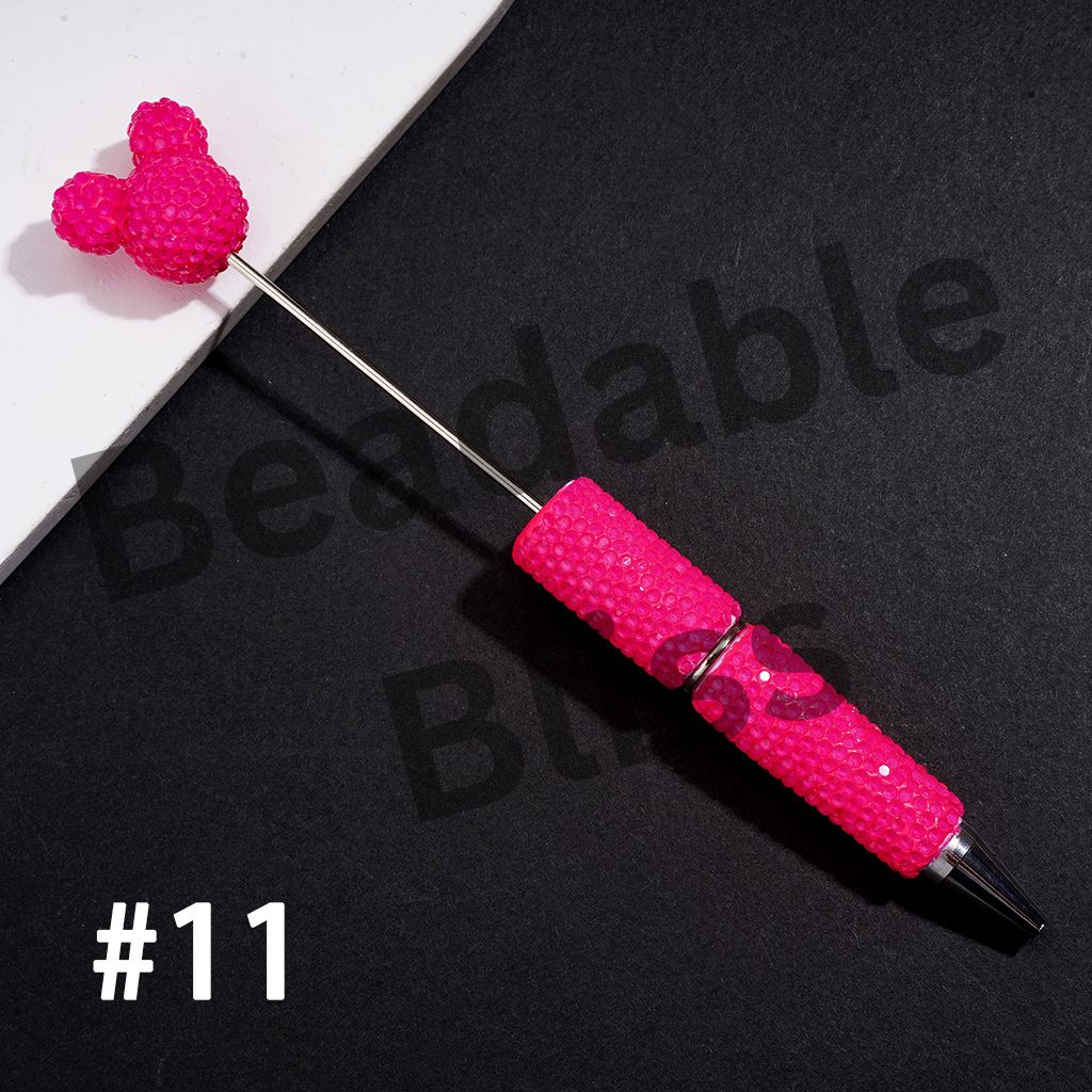 DIY Beadable Clay Pens w Mouse Head Topper, Bling Rhinestones Full Coverage the Entire Pen, Fluorescent Colors (Please Read Description)