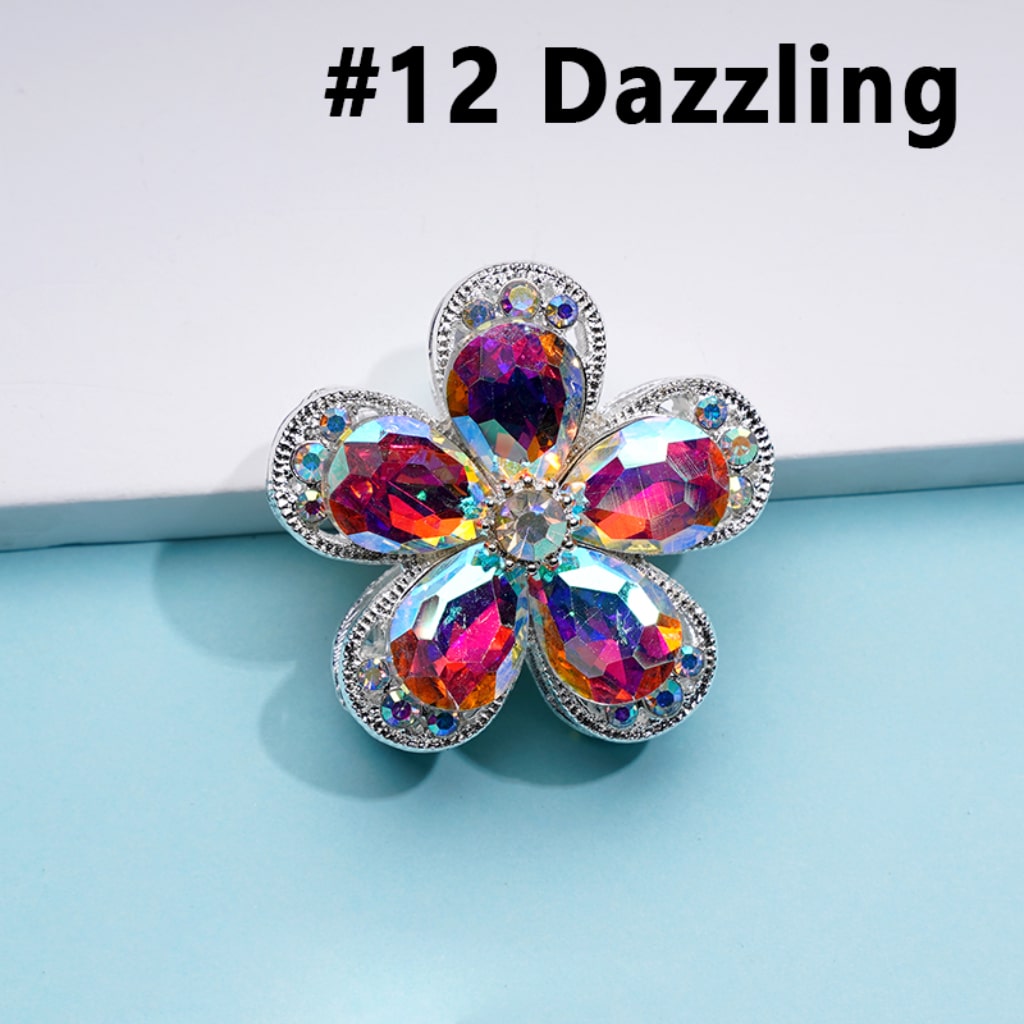 Exquisite Fancy Silver Alloy Five-Petaled Flower with Colorful & AB Rhinestones Beads, Around 38MM