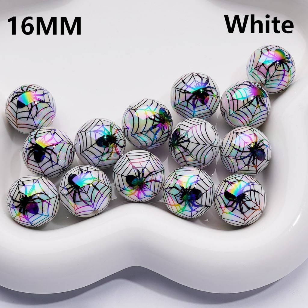 UV Coating Halloween Spider Web Round Acrylic Beads,16MM (Single Color is available for 200pcs(Whole Bag))
