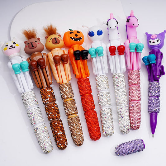 Large Cute Cartoon Kurom Unicor Ghost Face Pumpkin Elk Bear Alien Cat Astronaut with Movable Boxing Arms Shiny Rhinestones Beadable Clay Pens