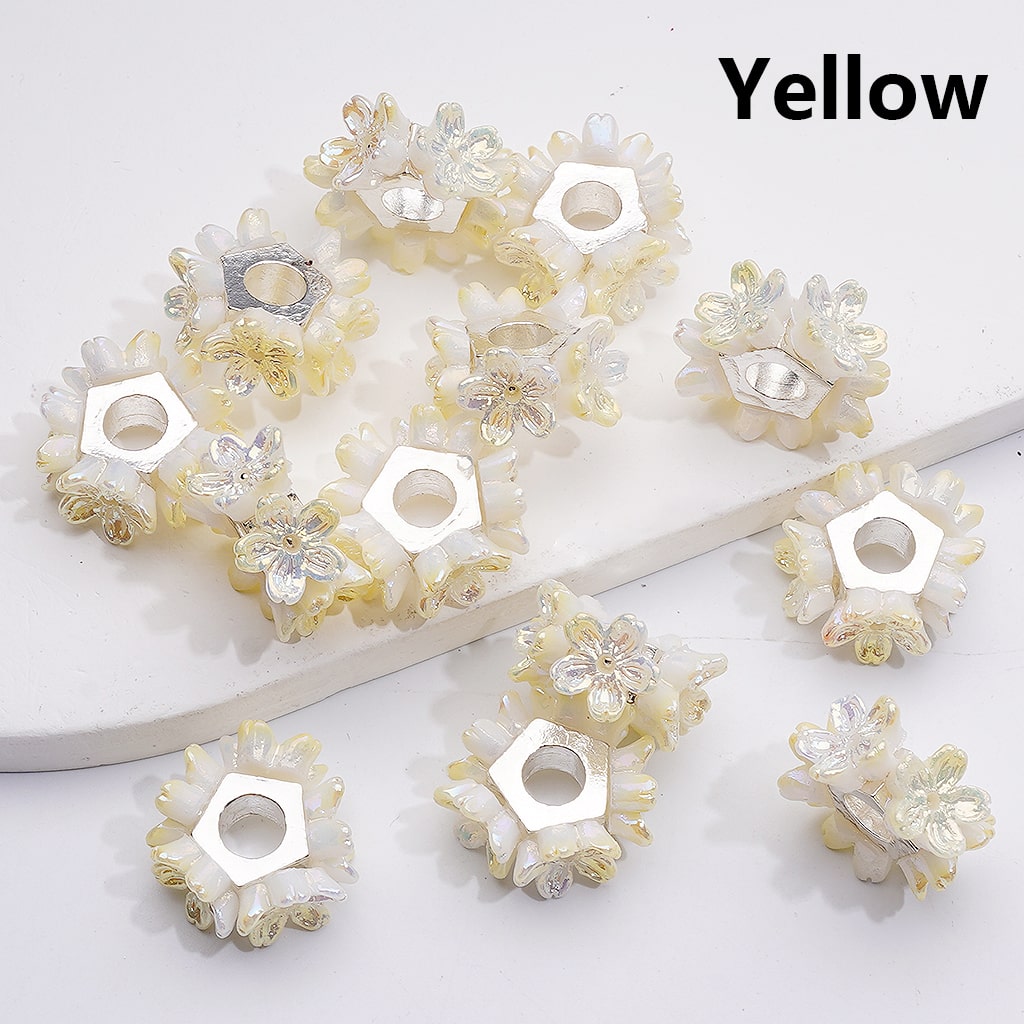 Shiny Multi-Color Flower Silver Alloy Pentagon Shape Spacer,  19MM
