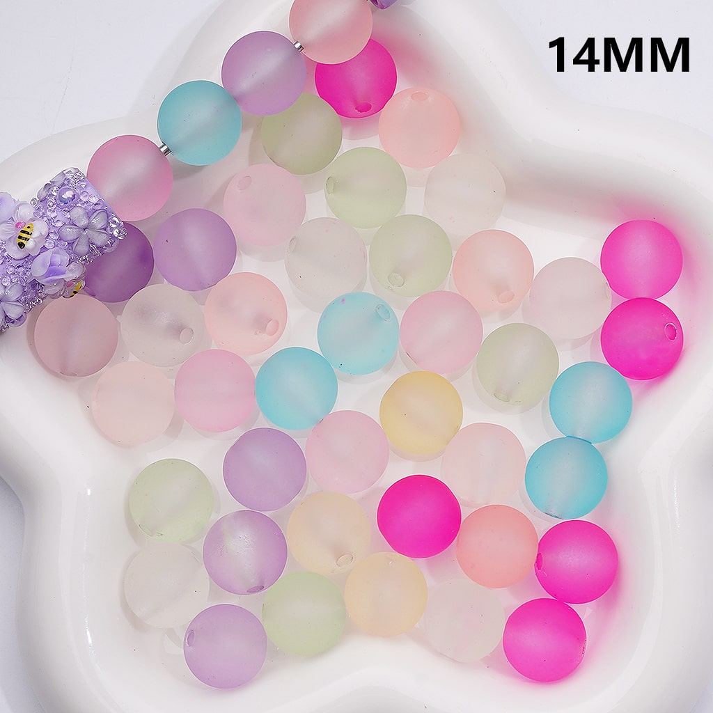 Frosted Matte Translucent Multi-Color Round Acrylic Beads, 14MM (Single Color is available for 300pcs(Whole bag))