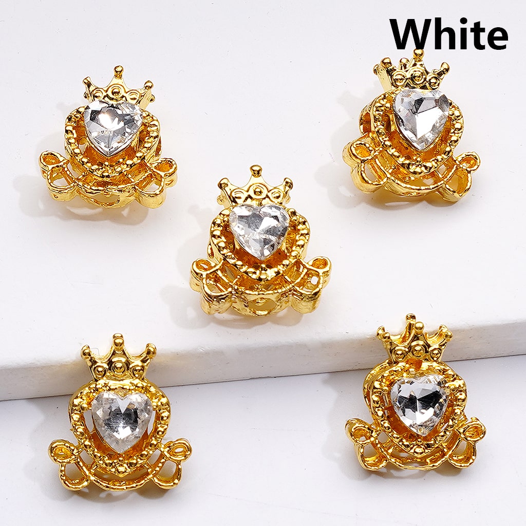 Mini Fancy Gold Alloy Heart with Crown Beads with Shiny Hearts Rhinestones, 14*16MM