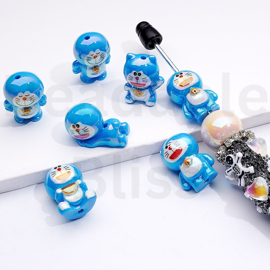 Acrylic Beads UV Coating Cute Blue Doraemo Japan Anime, Around 23*16MM, Random Mix