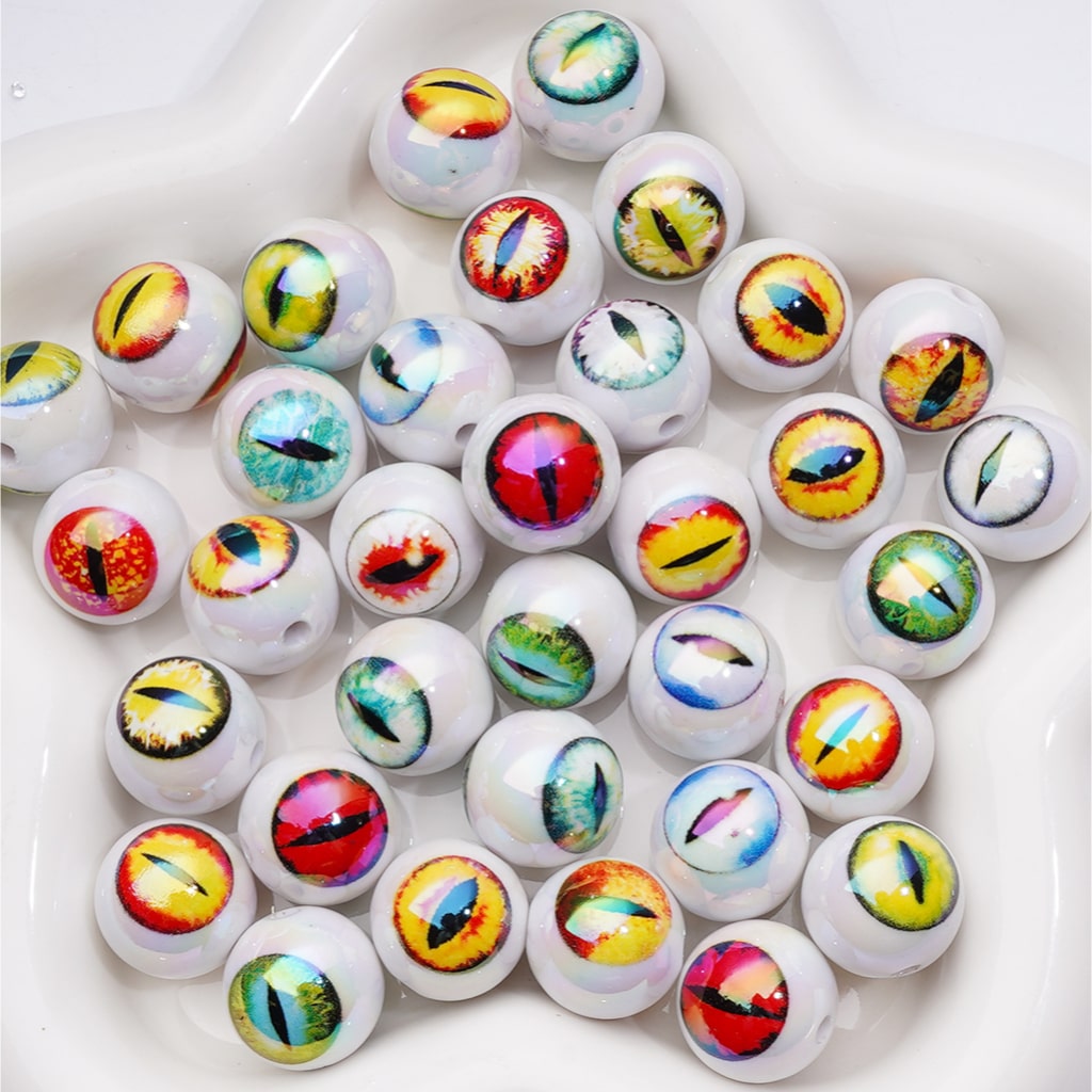UV Coating Horror Multi-Color Cat Eyes Halloween  Round Acrylic Beads, 16MM, Random Mix