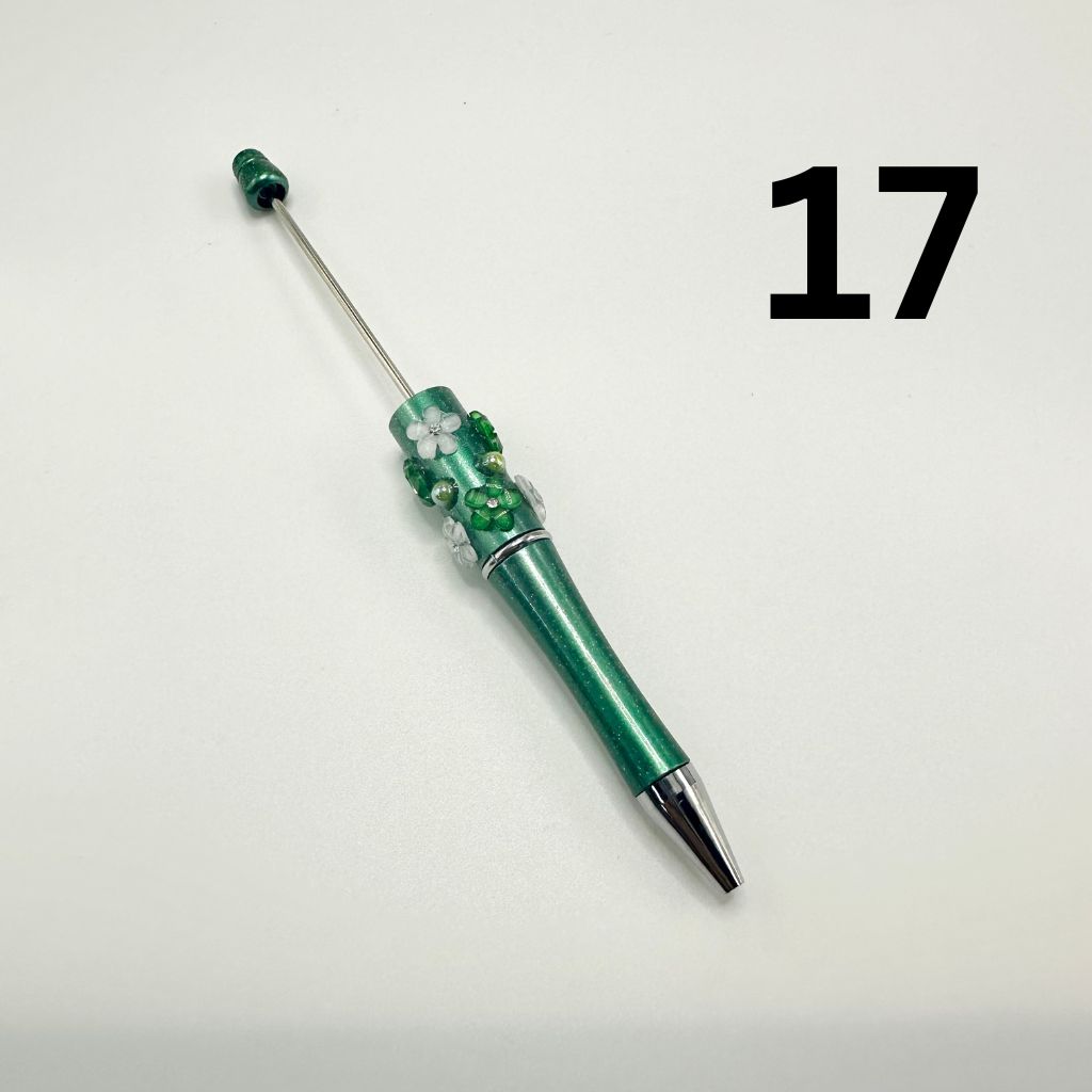 Beaded Pens in Solid Colors with Acrylic Flower and Clear Rhinestone