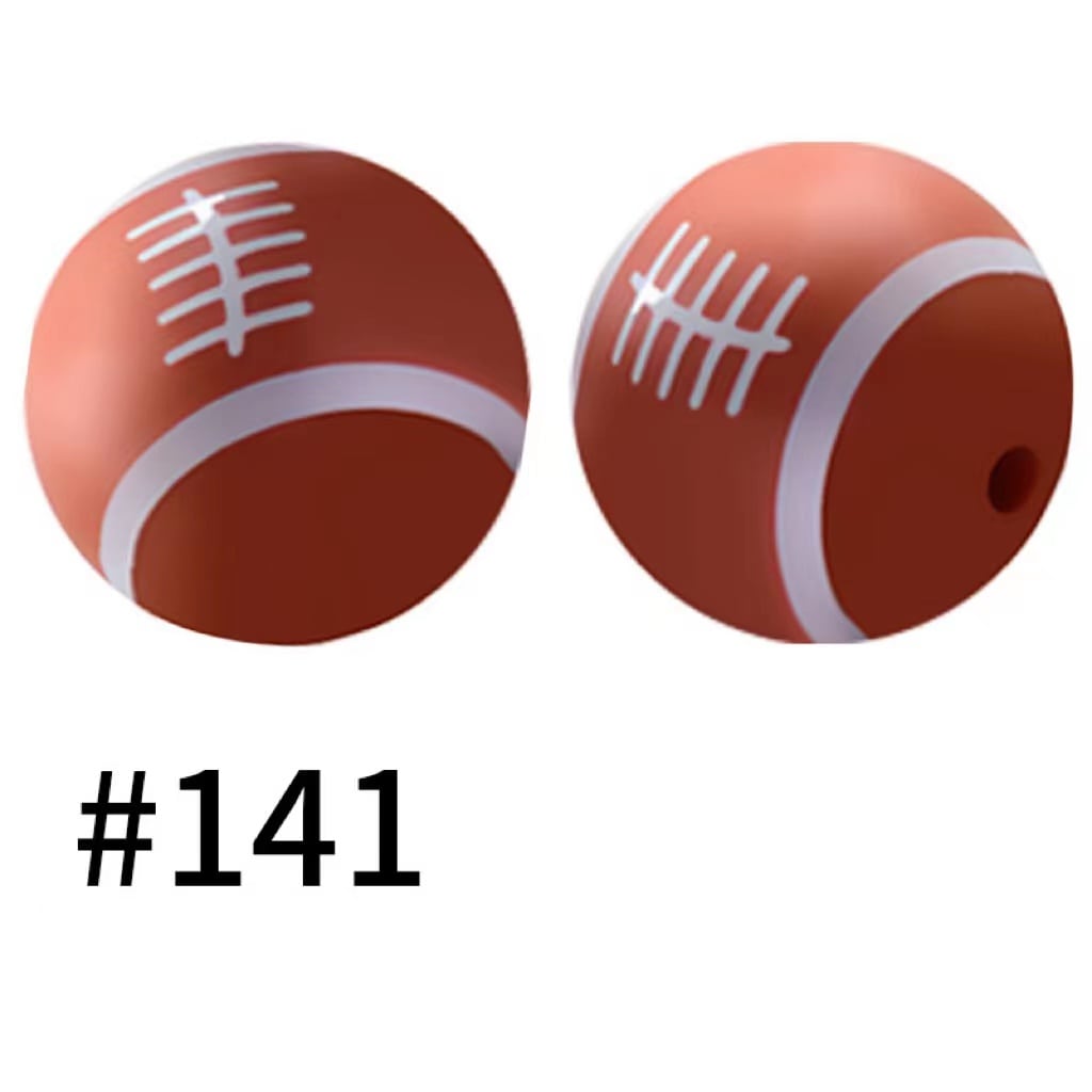 Two football-shaped objects with white lines on a white background, labeled '#141'.

