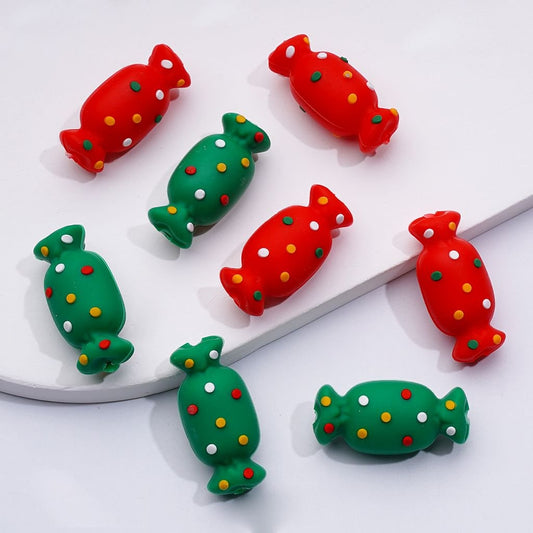 3D Mini Cute Green Red Candy Sweets Christmas Silicone Focal Beads, Random Mix