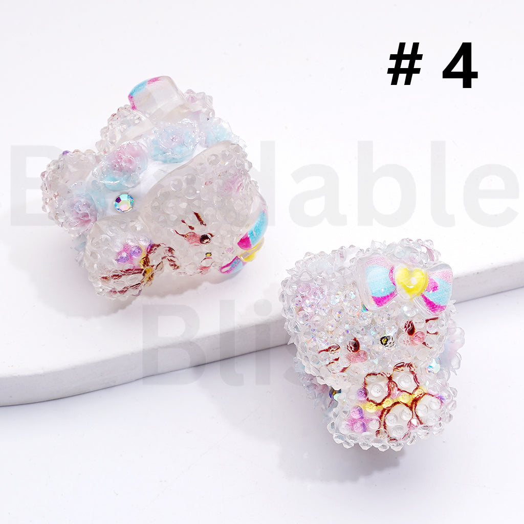 Luminous Cute Kurom Hello Kitt Pochacc Mushroom Shiny Glitter Flowers AB Rhinestones Clay Beads