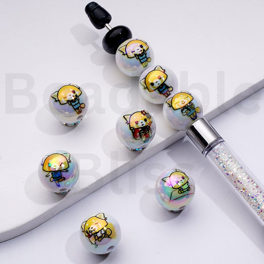UVコーティング かわいいレッサーパンダ アグレッシブ レツク サンリ ホワイト ラウンド アクリルビーズ 16MM ランダムミックス