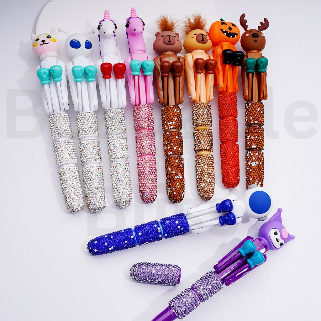 Large Cute Cartoon Kurom Unicor Ghost Face Pumpkin Elk Bear Alien Cat Astronaut with Movable Boxing Arms Shiny Rhinestones Beadable Clay Pens